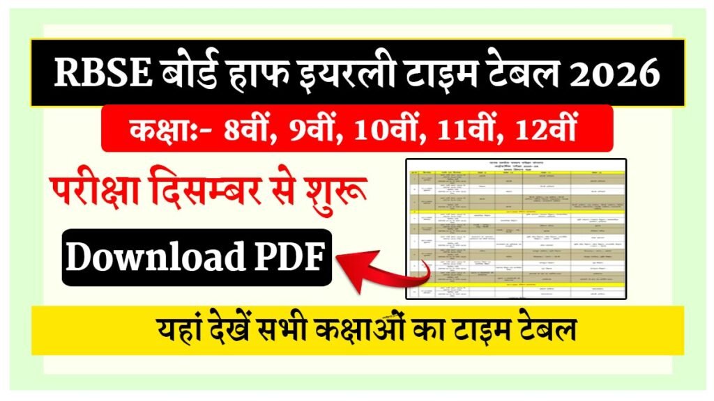 RBSE Board Half Yearly Exam Time Table 2026: राजस्थान 8वीं, 9वीं, 10वीं, 11वीं, 12वीं बोर्ड की अर्धवार्षिक परीक्षा का टाइम टेबल यहां देखें कब होगा जारी 1 RBSE Board Half Yearly Exam Time Table 2026