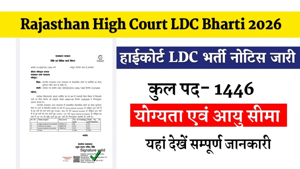 Rajasthan High Court LDC Notification 2026: राजस्थान हाईकोर्ट LDC के 1446 पदो पर नई भर्ती की घोषणा, यहां देखे 1 Rajasthan High Court LDC Notification 2026